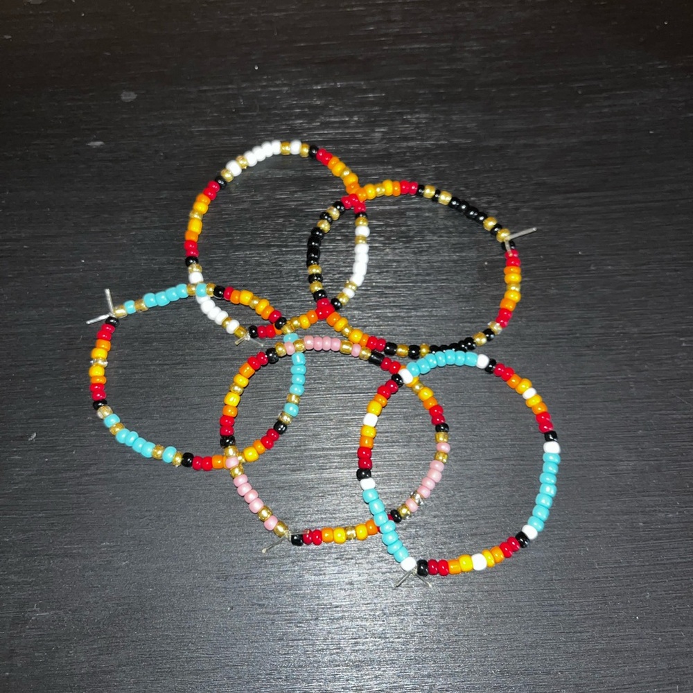 Colorful Beaded Hoop Earrings Set